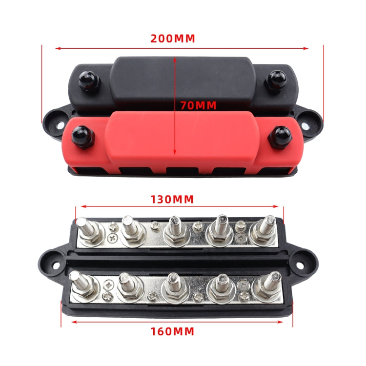 CP-4126 RV / Yacht M8 5-stud Double Row Busbar(Red Black) - Fuse by PMC TechLife | Online Shopping South Africa | PMC TechLife | Buy Now Pay Later Mobicred