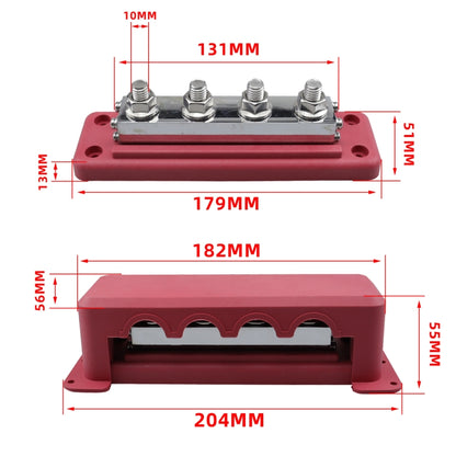 RV 600A High Current Busbar 4-way Straight M10 Wiring Studs(Red) - Fuse by PMC Jewellery | Online Shopping South Africa | PMC Jewellery | Buy Now Pay Later Mobicred