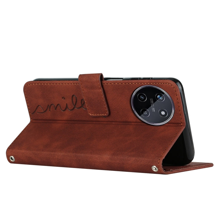 For Realme 11 4G Global Skin Feel Heart Pattern Leather Phone Case with Lanyard(Brown) - Realme Cases by PMC TechLife | Online Shopping South Africa | PMC TechLife | Buy Now Pay Later Mobicred