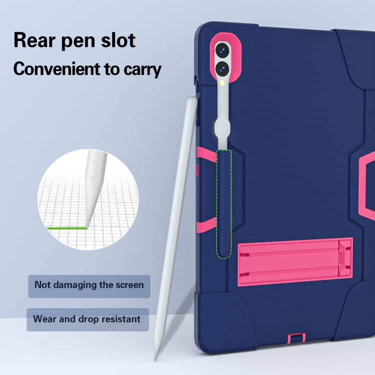 For Samsung Galaxy Tab S9+ Contrast Color Silicone PC Tablet Case with Holder(Navy Blue + Rose Red) - Galaxy Tab S9+ Cases by PMC Jewellery | Online Shopping South Africa | PMC Jewellery | Buy Now Pay Later Mobicred