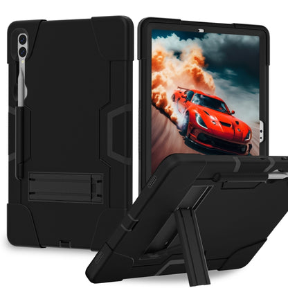 For Samsung Galaxy Tab S9+ Contrast Color Silicone PC Tablet Case with Holder(Black) - Galaxy Tab S9+ Cases by PMC Jewellery | Online Shopping South Africa | PMC Jewellery | Buy Now Pay Later Mobicred