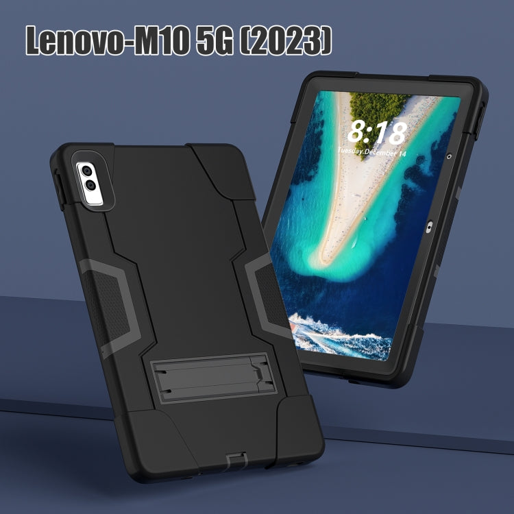 For Lenovo Tab M10 5G 10.6 inch Contrast Color Silicone PC Tablete Case with Holder(Black) - Lenovo by PMC TechLife | Online Shopping South Africa | PMC TechLife | Buy Now Pay Later Mobicred