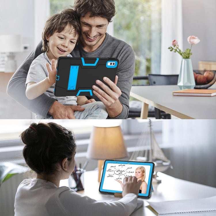 For Lenovo Tab M10 5G 10.6 inch Contrast Color Silicone PC Tablete Case with Holder(Black + Blue) - Lenovo by PMC TechLife | Online Shopping South Africa | PMC TechLife | Buy Now Pay Later Mobicred