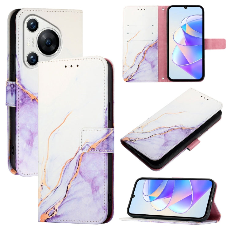 For Huawei Pura 70 PT003 Marble Pattern Flip Leather Phone Case(LS006 White Purple) - Huawei Cases by PMC Jewellery | Online Shopping South Africa | PMC Jewellery | Buy Now Pay Later Mobicred