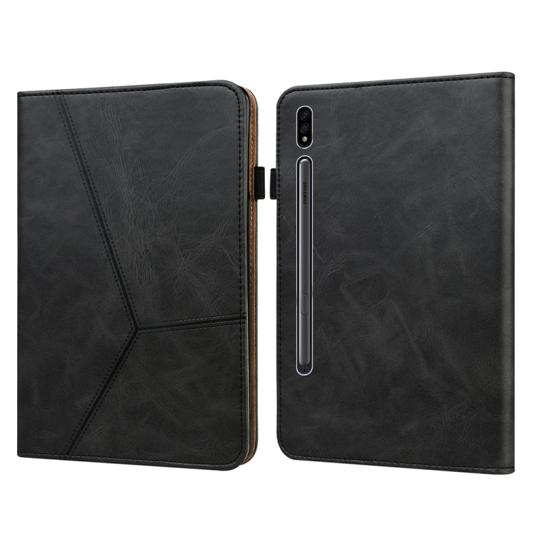 For Samsung Galaxy Tab S7+/S8+/S9+/S9 FE+ Solid Color Stripe Embossed Leather Tablet Case(Black) - Galaxy Tab S9 FE+ by PMC TechLife | Online Shopping South Africa | PMC TechLife