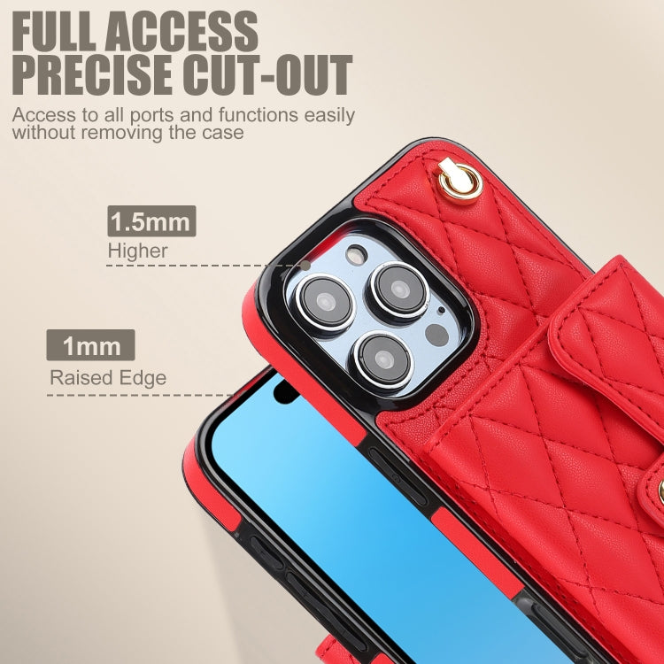 For iPhone 16 Pro Crossbody Rhombic Horizontal Wallet Leather Phone Case(Red) - iPhone 16 Pro Cases by PMC Jewellery | Online Shopping South Africa | PMC Jewellery | Buy Now Pay Later Mobicred