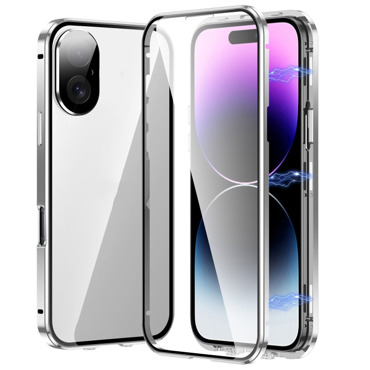 For iPhone 16 Plus Magnetic Double-buckle HD Tempered Glass Phone Case(Silver) - iPhone 16 Plus Cases by PMC Jewellery | Online Shopping South Africa | PMC Jewellery | Buy Now Pay Later Mobicred