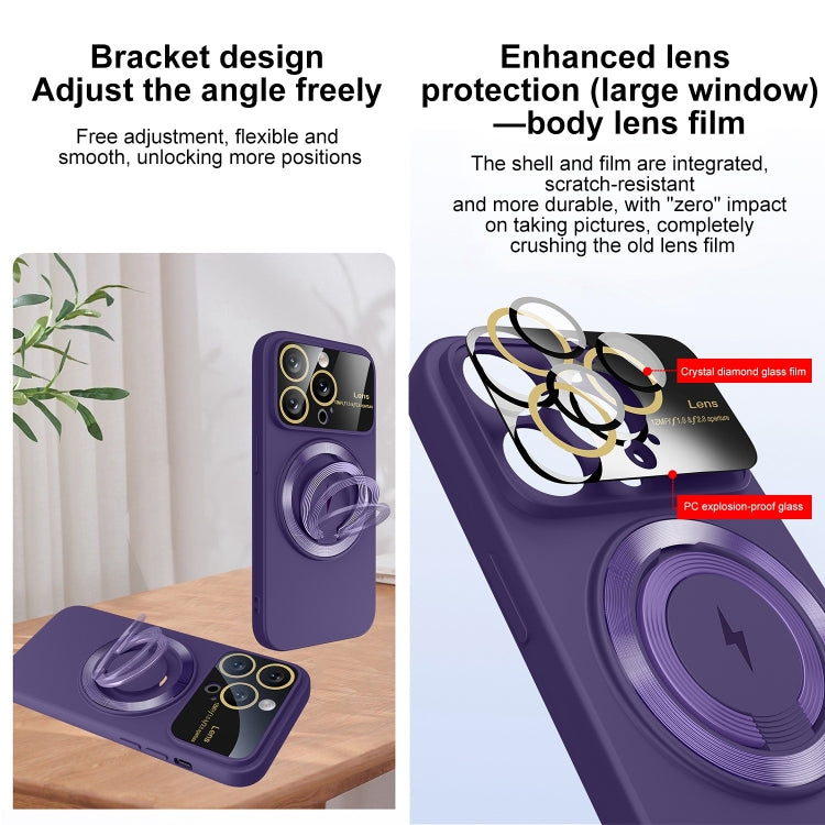 For iPhone 15 Pro Large Window MagSafe Magnetic Holder Phone Case(Dark Purple) - iPhone 15 Pro Cases by PMC TechLife | Online Shopping South Africa | PMC TechLife