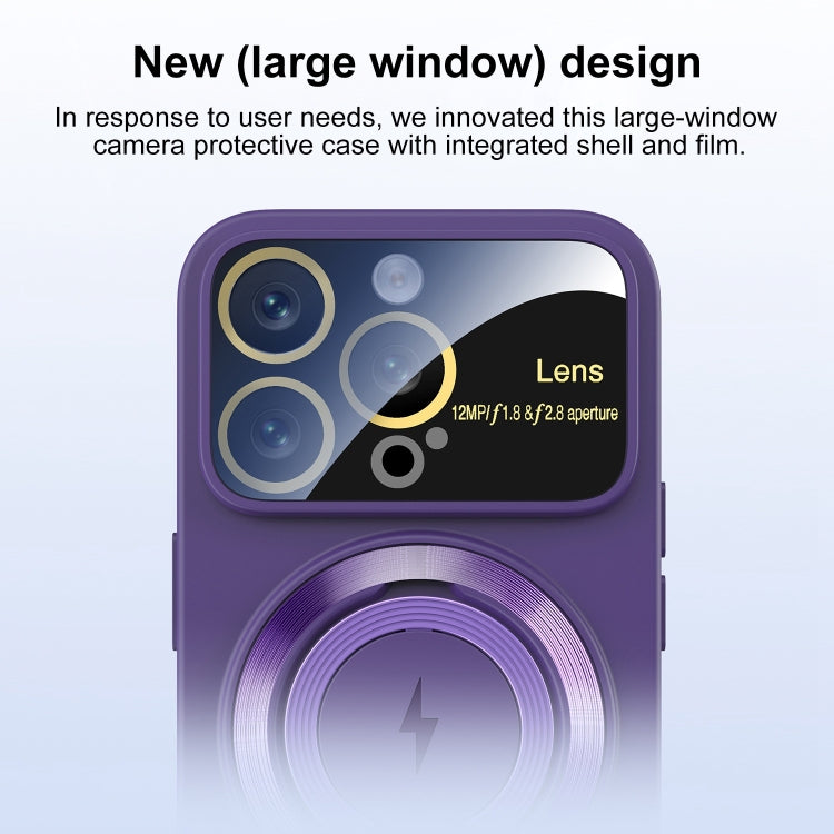 For iPhone 12 Pro Large Window MagSafe Magnetic Holder Phone Case(Dark Purple) - iPhone 12 / 12 Pro Cases by PMC TechLife | Online Shopping South Africa | PMC TechLife