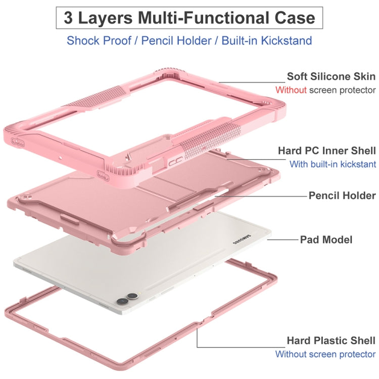 For Samsung Galaxy Tab S9+ Shockproof Silicone Hybrid PC Tablet Case with Holder(Rose Gold) - Galaxy Tab S9+ Cases by PMC Jewellery | Online Shopping South Africa | PMC Jewellery | Buy Now Pay Later Mobicred