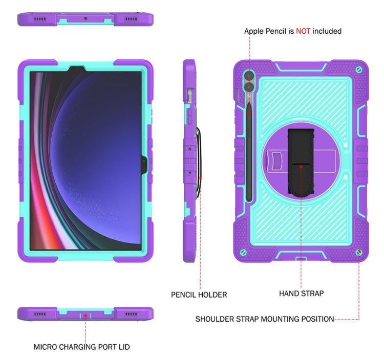 For Samsung Galaxy Tab S9+ 360 Degree Rotation PC Contrast Silicone Tablet Case(Purple + Mint Green) - Galaxy Tab S9+ Cases by PMC Jewellery | Online Shopping South Africa | PMC Jewellery | Buy Now Pay Later Mobicred