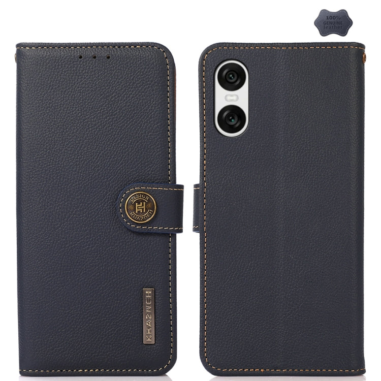 For Sony Xperia 10 VI KHAZNEH Custer Genuine Leather RFID Phone Case(Blue) - Sony Cases by PMC TechLife | Online Shopping South Africa | PMC TechLife | Buy Now Pay Later Mobicred
