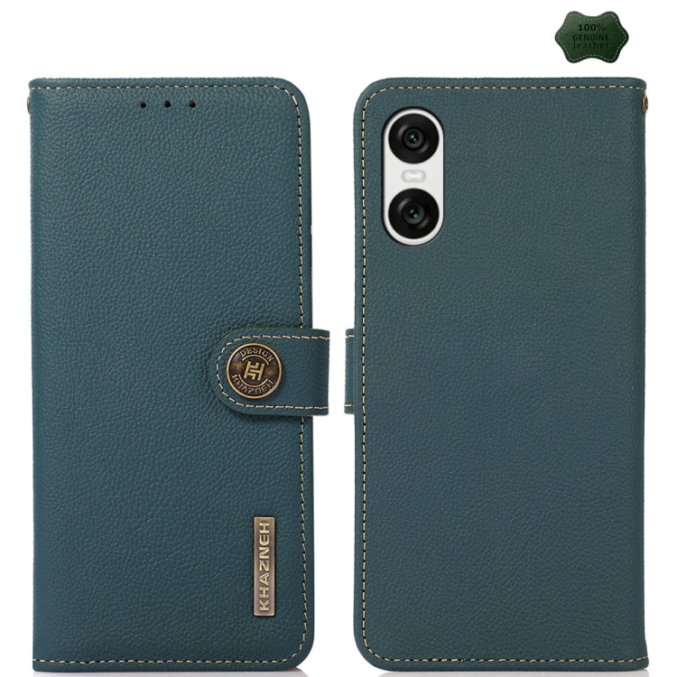 For Sony Xperia 10 VI KHAZNEH Custer Genuine Leather RFID Phone Case(Green) - Sony Cases by PMC TechLife | Online Shopping South Africa | PMC TechLife | Buy Now Pay Later Mobicred