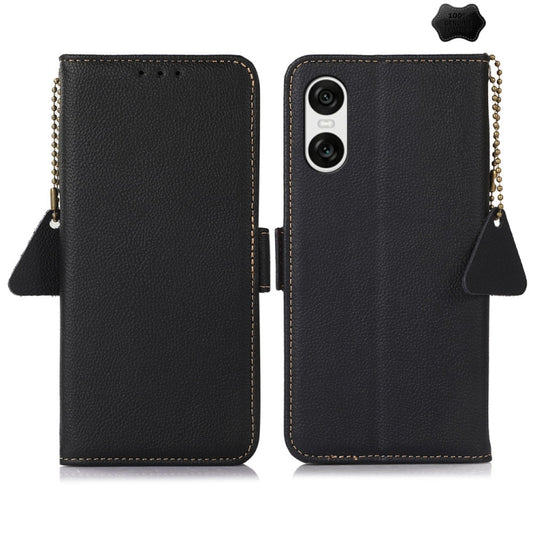 For Sony Xperia 10 VI Side-Magnetic TJ Genuine Leather RFID Phone Case(Black) - Sony Cases by PMC Jewellery | Online Shopping South Africa | PMC Jewellery | Buy Now Pay Later Mobicred