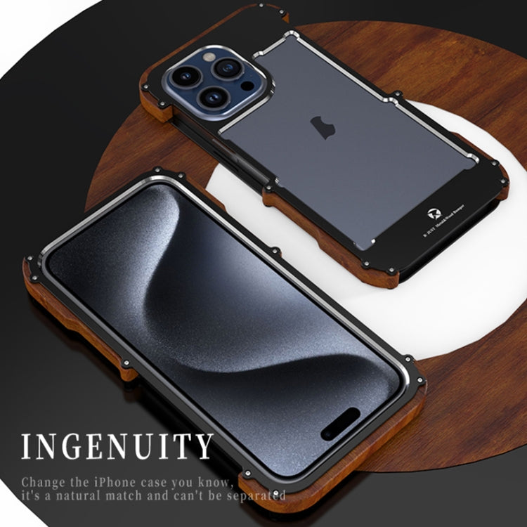 For iPhone 15 Plus R-JUST Ironwood Generation Metal Hybrid Wood Phone Case - free shipping - PMC TechLife - Order now!