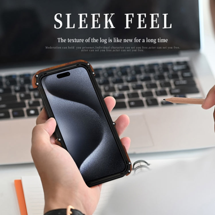 For iPhone 15 Pro Max R-JUST Ironwood Generation Metal Hybrid Wood Phone Case - free shipping - PMC TechLife - Order now!