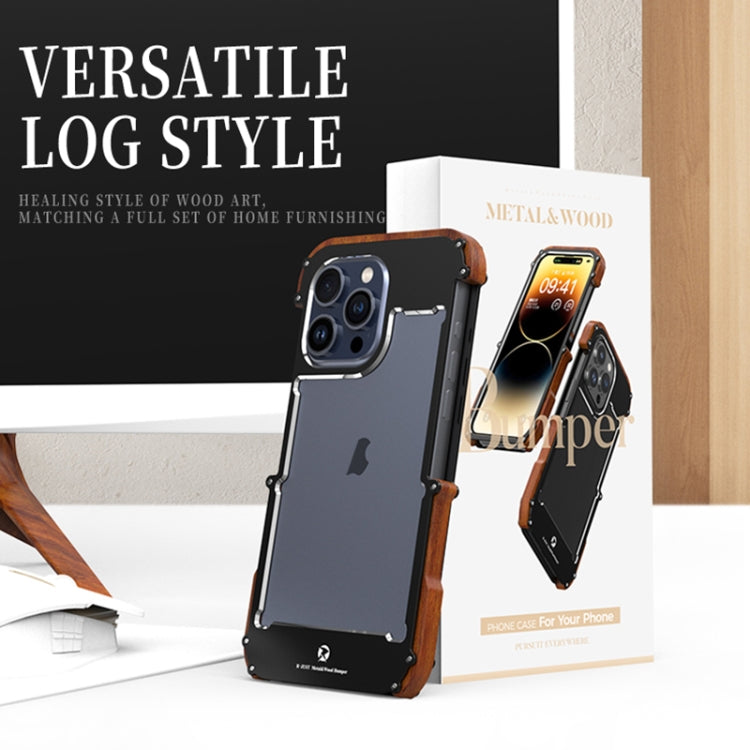 For iPhone 16 Pro R-JUST Ironwood Generation Metal Hybrid Wood Phone Case - free shipping - PMC Jewellery - Order now!