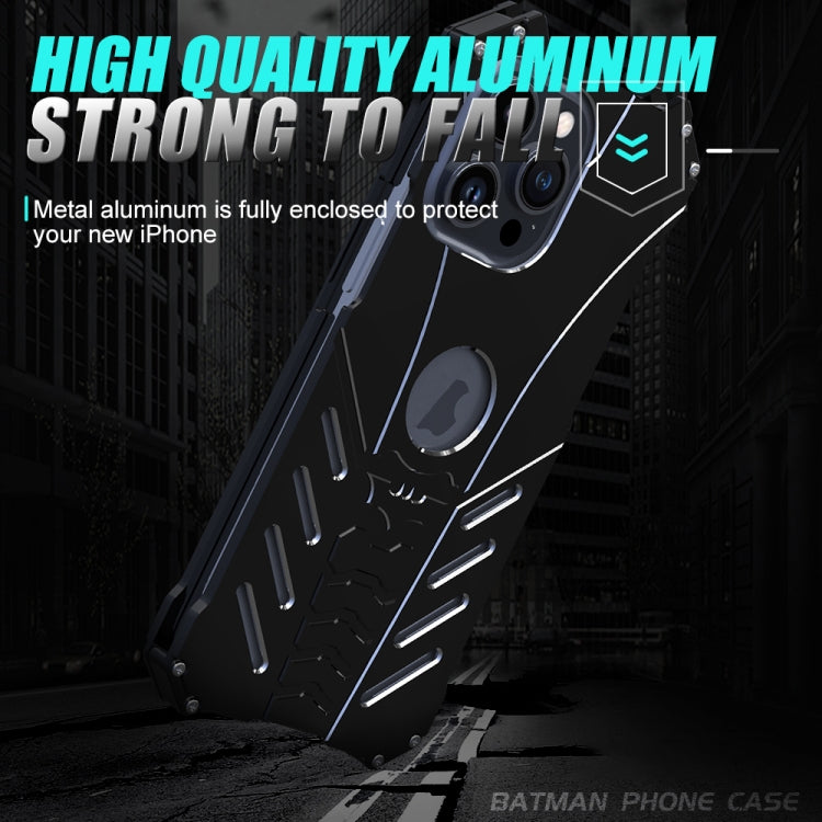 For iPhone 16 Plus R-JUST Batman Hollow Metal Phone Protective Case(Black) - free shipping - PMC Jewellery - Order now!