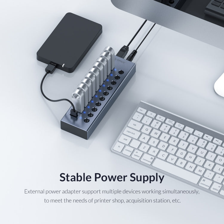 ORICO BT2U3-10AB-GY-BP 10 Ports USB 3.0 HUB with Individual Switches(AU Plug) - USB 3.0 HUB by ORICO | Online Shopping South Africa | PMC Jewellery | Buy Now Pay Later Mobicred