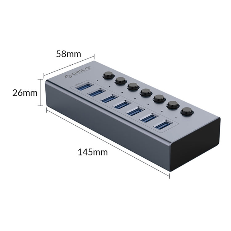 ORICO BT2U3-7AB-GY-BP 7 Ports USB 3.0 HUB with Individual Switches(EU Plug) - USB 3.0 HUB by ORICO | Online Shopping South Africa | PMC Jewellery | Buy Now Pay Later Mobicred