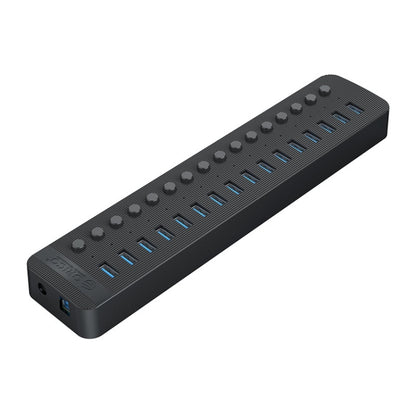 ORICO CT2U3-16AB Plastic Stripes 16 Ports USB 3.0 HUB with Individual Switches, Plug:AU Plug(Black) - USB 3.0 HUB by ORICO | Online Shopping South Africa | PMC Jewellery | Buy Now Pay Later Mobicred