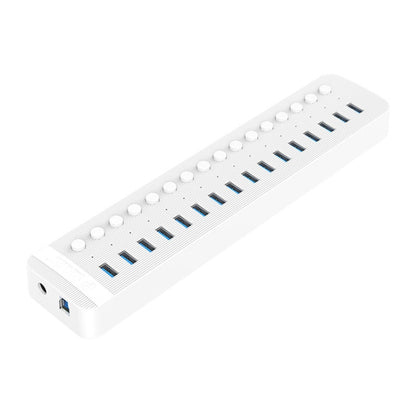 ORICO CT2U3-16AB Plastic Stripes 16 Ports USB 3.0 HUB with Individual Switches, Plug:AU Plug(White) - USB 3.0 HUB by ORICO | Online Shopping South Africa | PMC Jewellery | Buy Now Pay Later Mobicred