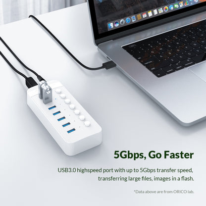 ORICO CT2U3-16AB Plastic Stripes 16 Ports USB 3.0 HUB with Individual Switches, Plug:EU Plug(White) - USB 3.0 HUB by ORICO | Online Shopping South Africa | PMC Jewellery | Buy Now Pay Later Mobicred