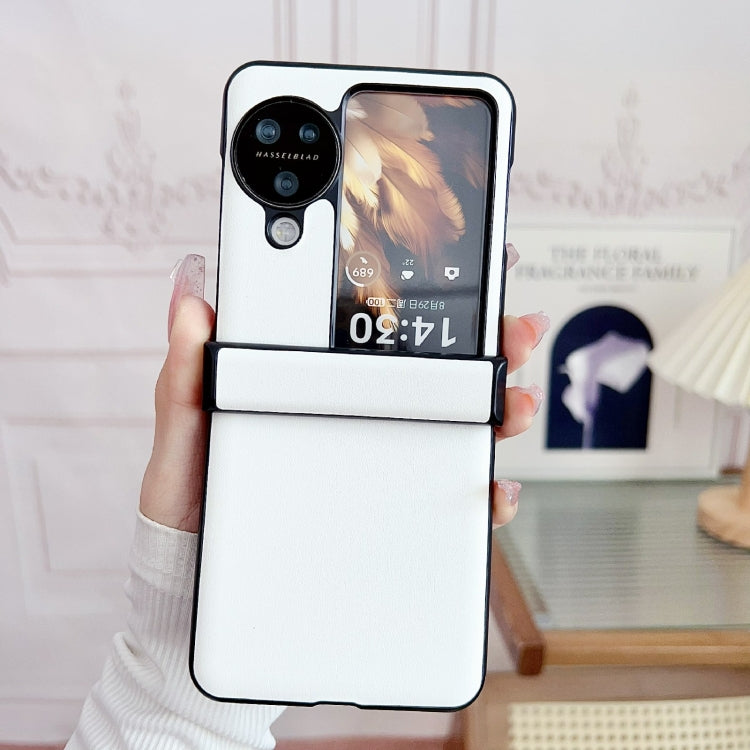 For OPPO Find N3 Flip Three-piece Set Morandi Solid Color Leather Texture Phone Case(White) - Find N3 Flip Cases by PMC Jewellery | Online Shopping South Africa | PMC Jewellery | Buy Now Pay Later Mobicred