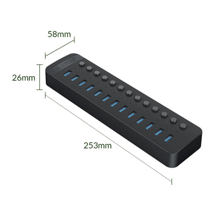 ORICO CT2U3-13AB Plastic Stripes 13 Ports USB 3.0 HUB with Individual Switches, Plug:US Plug(Black) - USB 3.0 HUB by ORICO | Online Shopping South Africa | PMC Jewellery | Buy Now Pay Later Mobicred