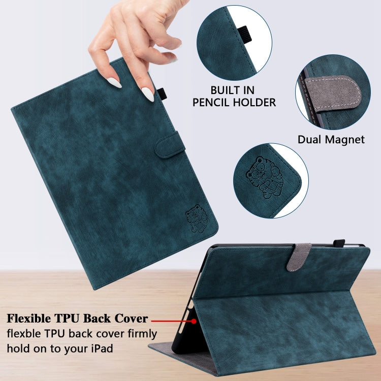 For Honor Pad 9 12.1 Embossed Tiger Pattern Leather Tablet Case(Dark Blue) - Honor by PMC TechLife | Online Shopping South Africa | PMC TechLife | Buy Now Pay Later Mobicred