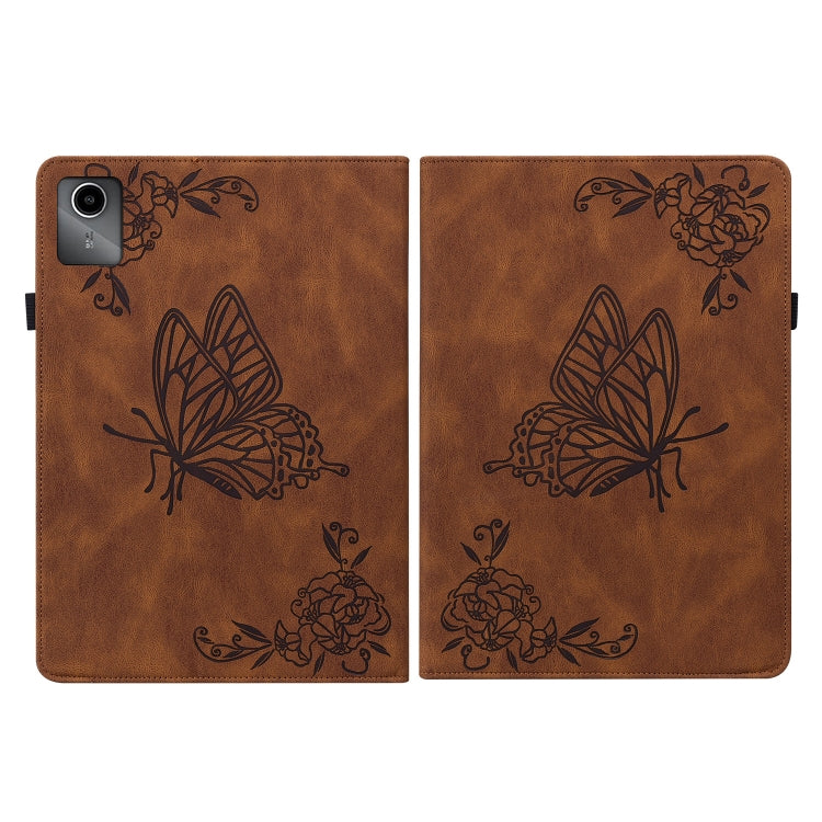 For Lenovo Tab M11/Xiaoxin Pad 11 2024 Butterfly Flower Embossed Leather Tablet Case(Brown) - Lenovo by PMC Jewellery | Online Shopping South Africa | PMC Jewellery | Buy Now Pay Later Mobicred