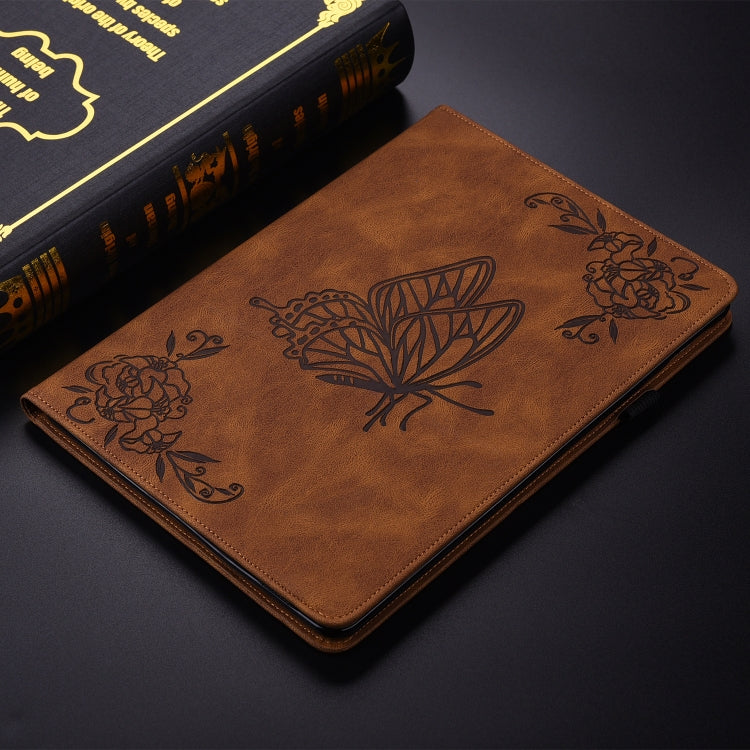 For Lenovo Tab K11 Plus Butterfly Flower Embossed Leather Tablet Case(Brown) - Lenovo by PMC TechLife | Online Shopping South Africa | PMC TechLife | Buy Now Pay Later Mobicred