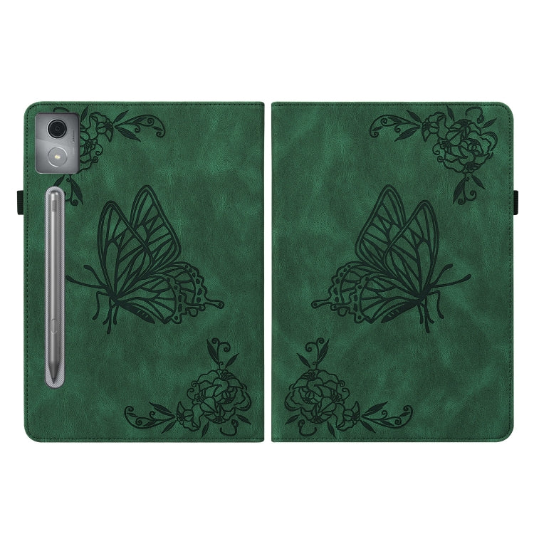 For Lenovo Tab P12 Pro 12.7 2025 Butterfly Flower Embossed Leather Tablet Case(Green) - Lenovo by PMC TechLife | Online Shopping South Africa | PMC TechLife | Buy Now Pay Later Mobicred