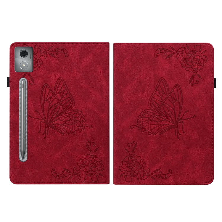 For Lenovo Tab P12 Pro 12.7 2025 Butterfly Flower Embossed Leather Tablet Case(Red) - Lenovo by PMC TechLife | Online Shopping South Africa | PMC TechLife | Buy Now Pay Later Mobicred
