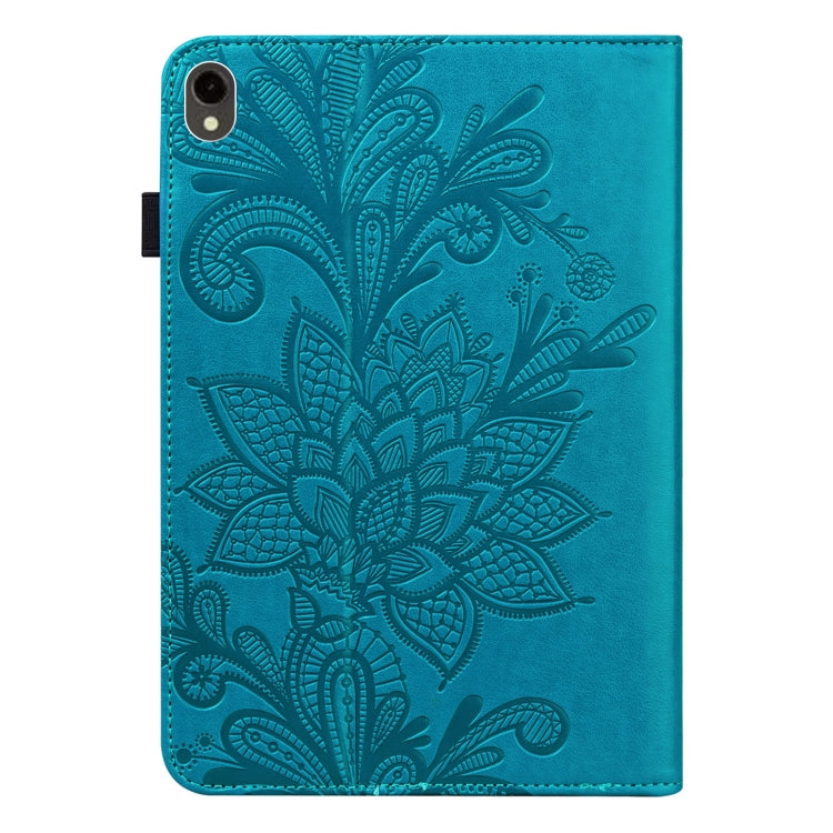 For Samsung Galaxy Tab S9 Lace Flower Embossing Pattern PU Tablet Case(Blue) - Galaxy Tab S9 Cases by PMC Jewellery | Online Shopping South Africa | PMC Jewellery | Buy Now Pay Later Mobicred