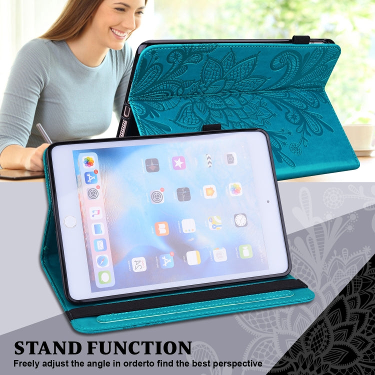 For Samsung Galaxy Tab S9 Lace Flower Embossing Pattern PU Tablet Case(Blue) - Galaxy Tab S9 Cases by PMC Jewellery | Online Shopping South Africa | PMC Jewellery | Buy Now Pay Later Mobicred