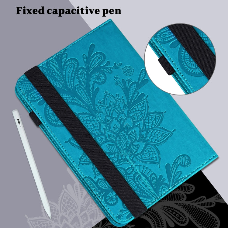 For Samsung Galaxy Tab S9 Lace Flower Embossing Pattern PU Tablet Case(Blue) - Galaxy Tab S9 Cases by PMC Jewellery | Online Shopping South Africa | PMC Jewellery | Buy Now Pay Later Mobicred