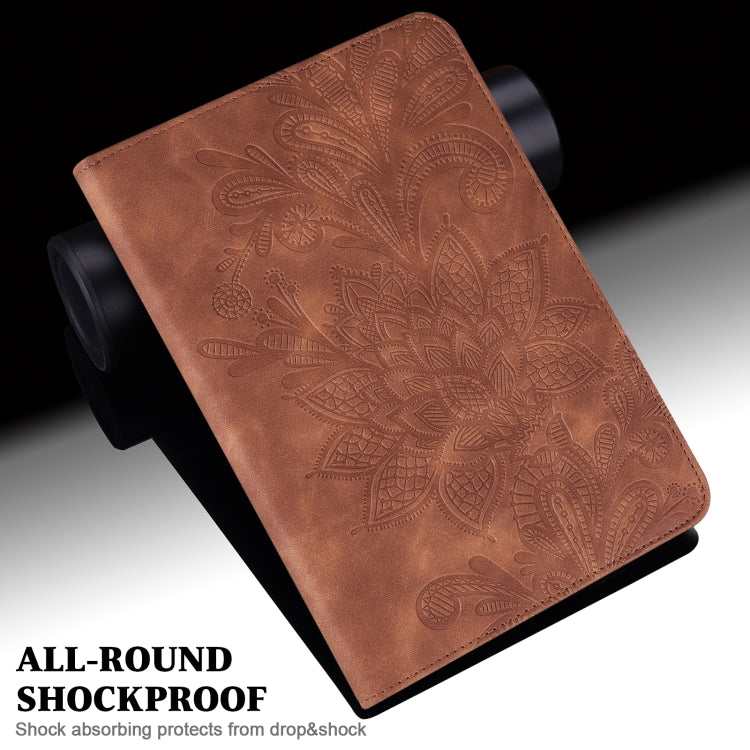 For Samsung Galaxy Tab S9 Lace Flower Embossing Pattern PU Tablet Case(Brown) - Galaxy Tab S9 Cases by PMC Jewellery | Online Shopping South Africa | PMC Jewellery | Buy Now Pay Later Mobicred