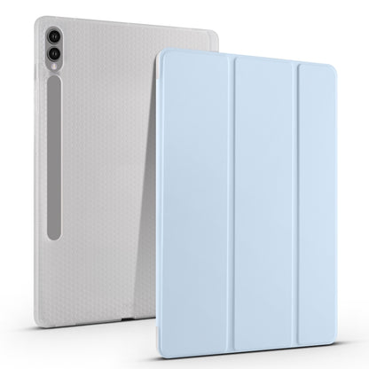 For Samsung Galaxy Tab S10+ / S9+ 3-folding Transparent TPU Smart Leather Tablet Case with Pen Slot(Ice Blue) - Galaxy Tab S9+ Cases by PMC Jewellery | Online Shopping South Africa | PMC Jewellery | Buy Now Pay Later Mobicred