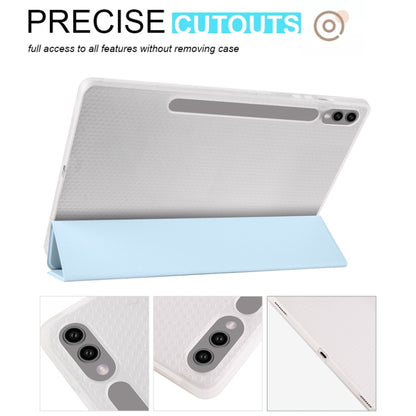 For Samsung Galaxy Tab S10+ / S9+ 3-folding Transparent TPU Smart Leather Tablet Case with Pen Slot(Ice Blue) - Galaxy Tab S9+ Cases by PMC Jewellery | Online Shopping South Africa | PMC Jewellery | Buy Now Pay Later Mobicred