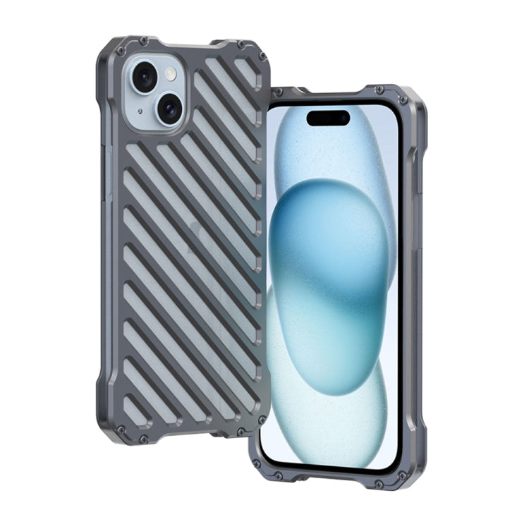 For iPhone 15 Plus R-JUST RJ-50 Hollow Breathable Armor Metal Phone Case(Space Grey) - iPhone 15 Plus Cases by R-JUST | Online Shopping South Africa | PMC TechLife | Buy Now Pay Later Mobicred