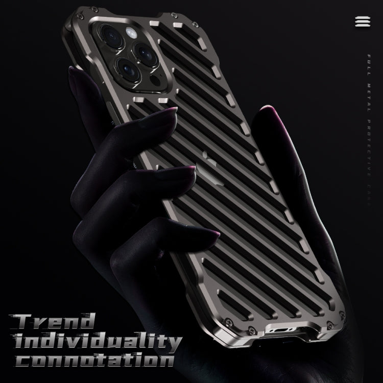 For iPhone 15 Pro Max R-JUST RJ-50 Hollow Breathable Armor Metal Phone Case(Space Grey) - iPhone 15 Pro Max Cases by R-JUST | Online Shopping South Africa | PMC TechLife | Buy Now Pay Later Mobicred