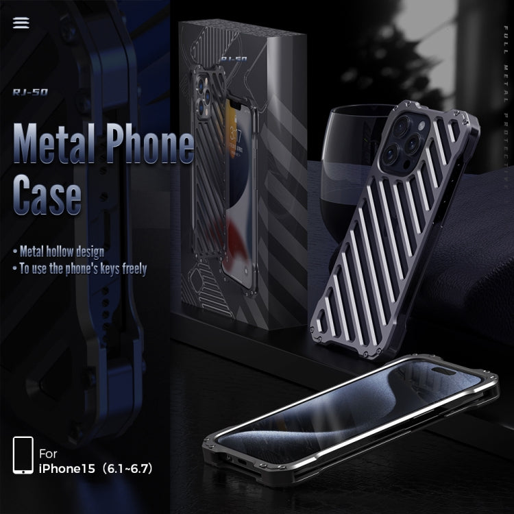 For iPhone 15 Pro Max R-JUST RJ-50 Hollow Breathable Armor Metal Phone Case(Space Grey) - iPhone 15 Pro Max Cases by R-JUST | Online Shopping South Africa | PMC TechLife | Buy Now Pay Later Mobicred