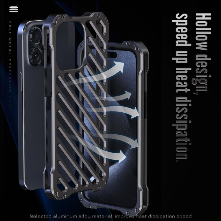 For iPhone 15 Pro Max R-JUST RJ-50 Hollow Breathable Armor Metal Phone Case(Space Grey) - iPhone 15 Pro Max Cases by R-JUST | Online Shopping South Africa | PMC TechLife | Buy Now Pay Later Mobicred