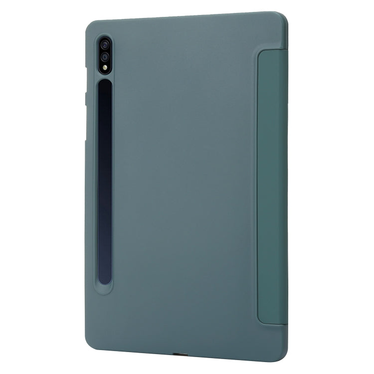 For Samsung Galaxy Tab S9 3-Fold Holder Silicone Leather Tablet Case(Dark Green) - Galaxy Tab S9 Cases by PMC Jewellery | Online Shopping South Africa | PMC Jewellery | Buy Now Pay Later Mobicred