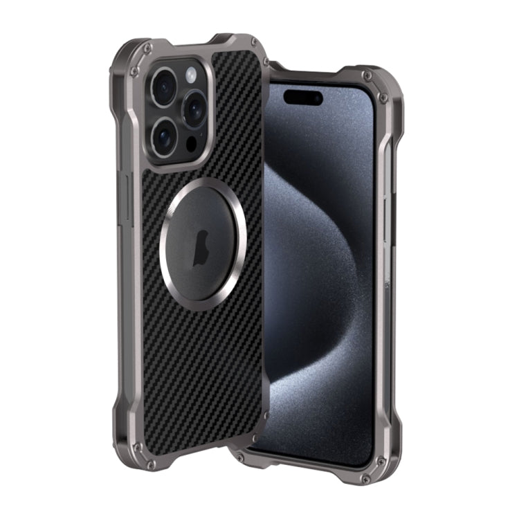 For iPhone 15 Pro Max R-JUST RJ51 Hollow MagSafe Magnetic Metal Phone Case(Space Grey) - iPhone 15 Pro Max Cases by R-JUST | Online Shopping South Africa | PMC Jewellery | Buy Now Pay Later Mobicred