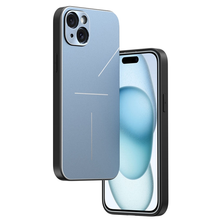 For iPhone 15 R-JUST RJ52 3-Line Style Metal TPU Shockproof Phone Case(Blue) - iPhone 15 Cases by R-JUST | Online Shopping South Africa | PMC Jewellery