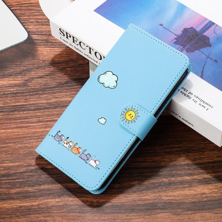 For iPhone 16e Cartoon Cats Leather Phone Case(Blue) - iPhone 16e Cases by PMC TechLife | Online Shopping South Africa | PMC TechLife | Buy Now Pay Later Mobicred