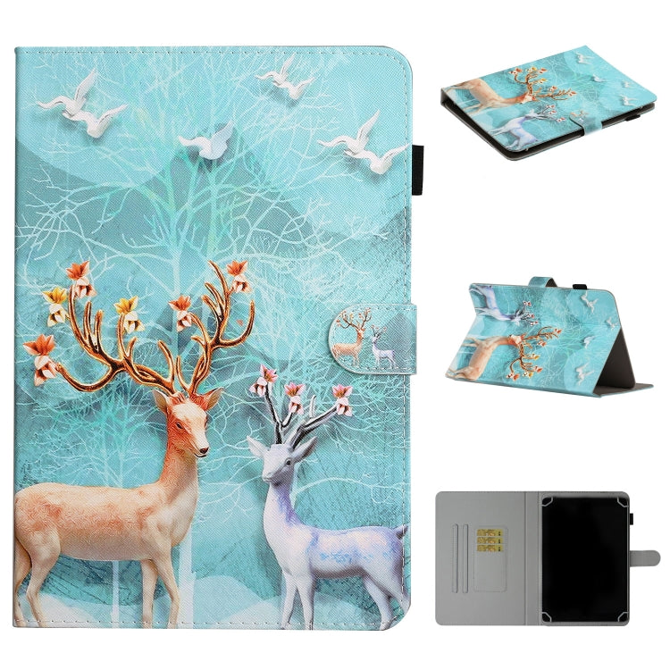 For 10 inch Universal Tablet PC Colored Drawing Pattern Horizontal Flip PU Leather Case with Holder & Card Slot(Sika Deer) - 10 - 11 inch by PMC TechLife | Online Shopping South Africa | PMC TechLife | Buy Now Pay Later Mobicred