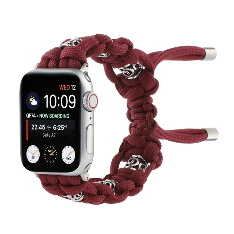 For Apple Watch Series 8 41mm Silk Silver Beads Braided Watch Band(Wine Red) - Watch Bands by PMC TechLife | Online Shopping South Africa | PMC TechLife